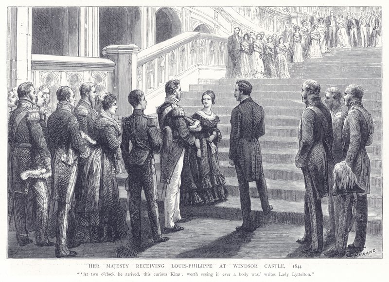 Hennes Majestät tar emot Louis-Philippe på Windsor Castle, 1844 av English School