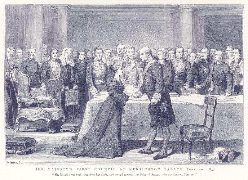 Hennes Majestäts första råd i Kensington Palace den 20 juni 1837 av English School