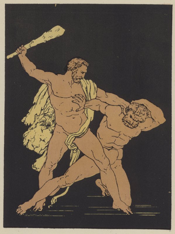 Hercules och Cacus (färglitografi) av English School
