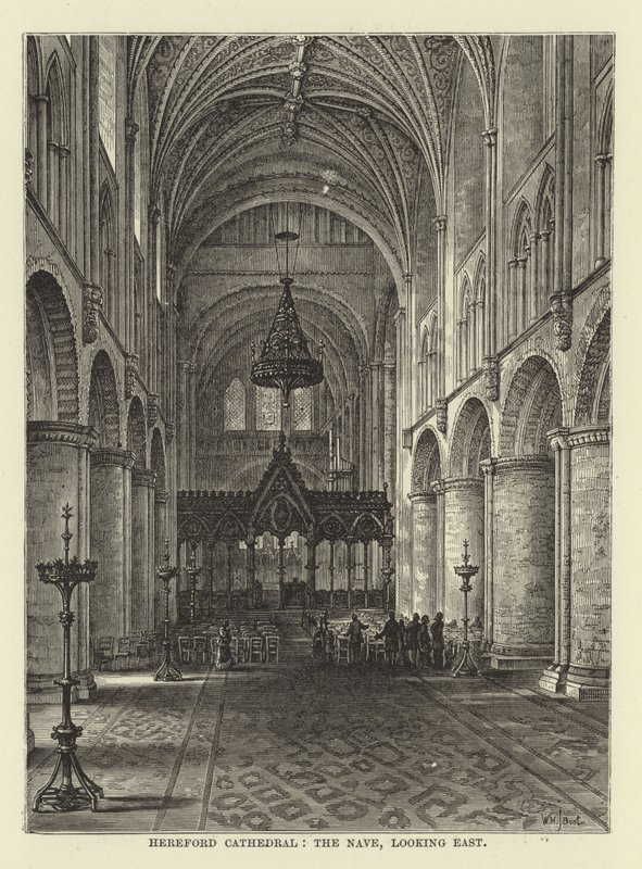 Herefords katedral, långhuset, österut av English School