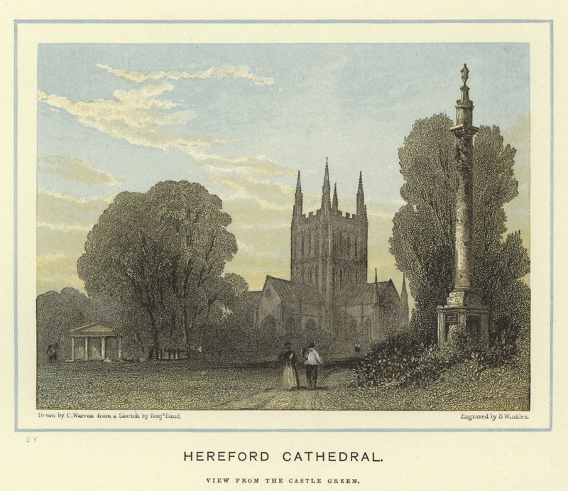Hereford Cathedral, utsikt från Castle Green av English School