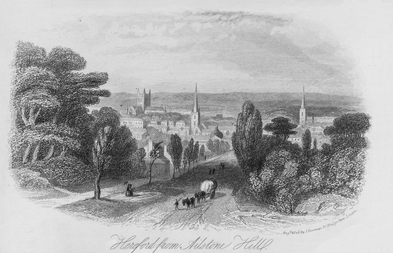 Hereford från Ailstone Hill (gravyr) av English School