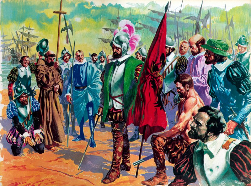 Hernando Cortes anlände till Mexiko 1519 av English School