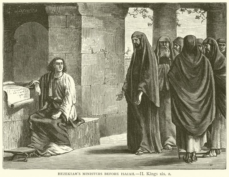 Hiskias tjänare före Jesaja, II, Kings, xix, 2 (gravyr) av English School