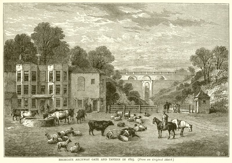 Highgate Archway Gate and Tavern 1825 av English School