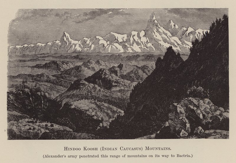 Hindoo Koosh, Indiska Kaukasus, Berg (gravyr) av English School