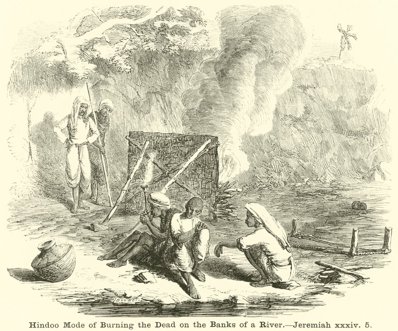 Hindu-läge för att bränna de döda på stranden av en flod, Jeremiah, xxxiv, 5 av English School