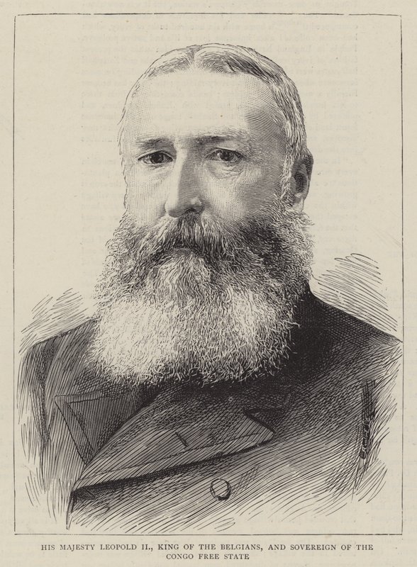 Hans Majestät Leopold II, belgarnas kung och suverän av Kongo-fristaten (gravyr) av English School