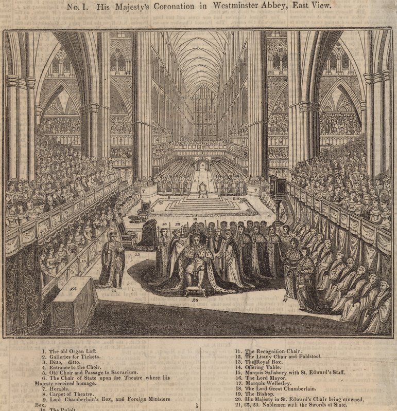 Hans Majestäts kröning i Westminster Abbey, East View av English School