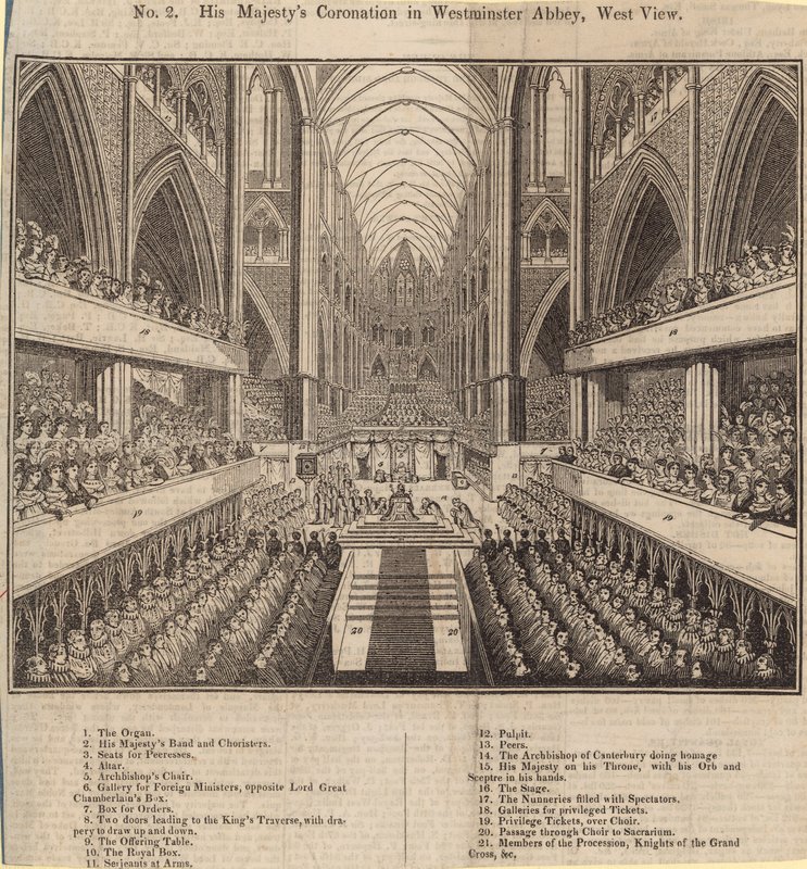 Hans Majestäts kröning i Westminster Abbey, West View av English School