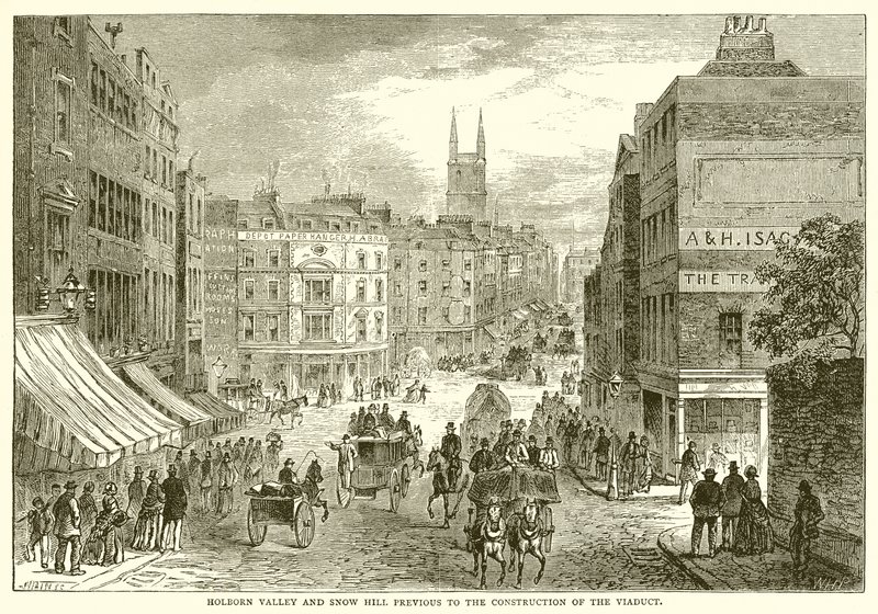 Holborn Valley och Snow Hill före byggandet av viadukten av English School