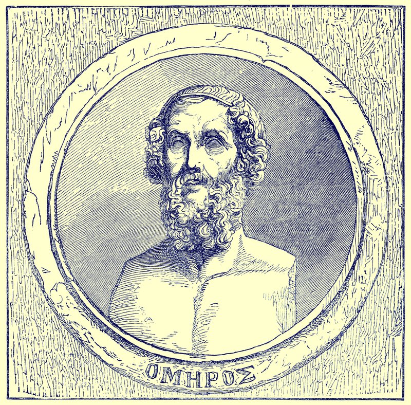 Homer, illustration från The Illustrated History of the World, publicerad ca 1880 (digitalt förbättrad bild) av English School