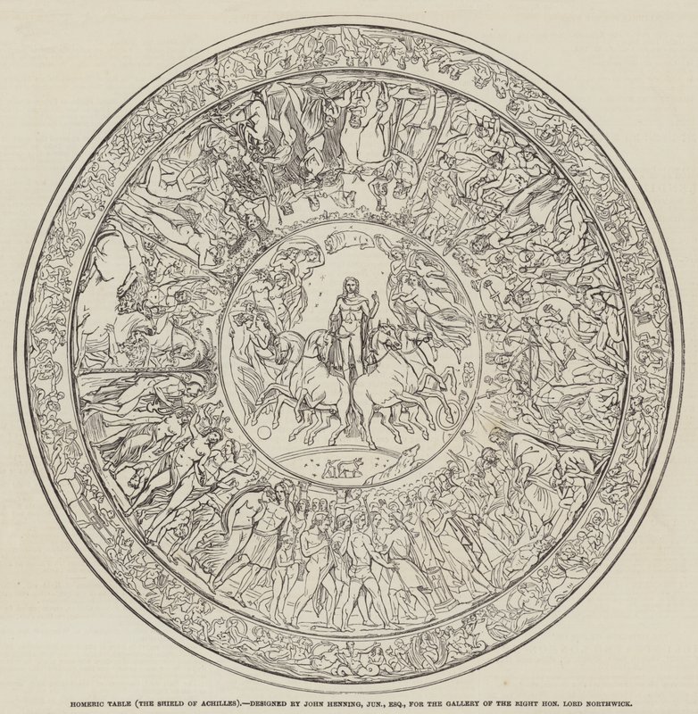Homeric Table, the Shield of Achilles, designad av John Henning, Junior, Esquire (gravyr) av English School