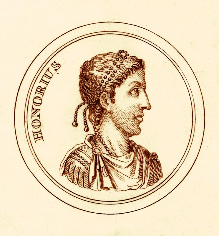 Honorius, illustration från The Universal Historical Dictionary av George Crabb, publicerad 1825 (digitalt förbättrad bild) av English School