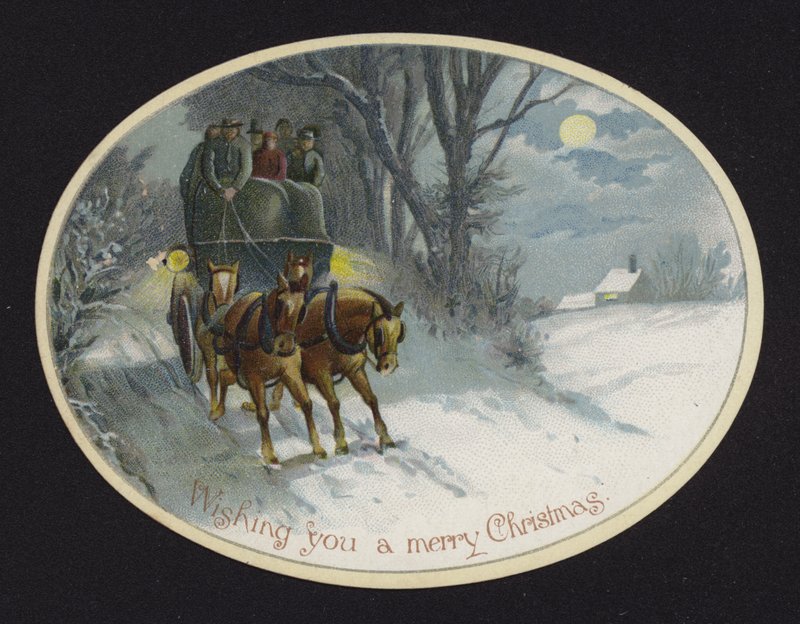 Hästdragen vagn som färdas genom snön (chromolitho) av English School