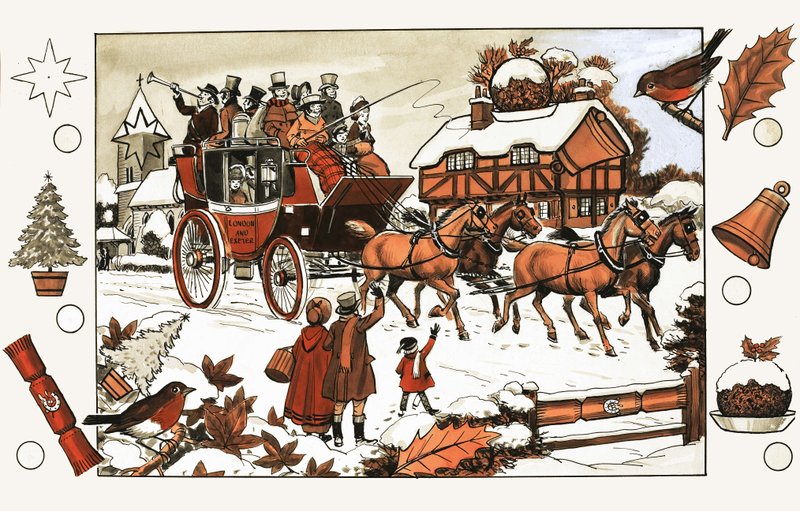 Häst och vagn i snön. Dolda föremål pussel av English School