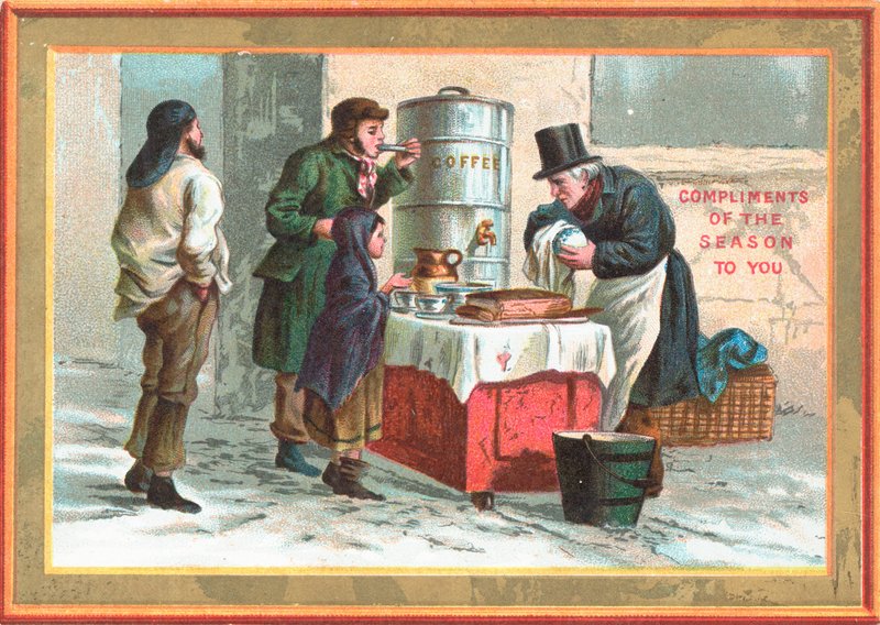 Varmt kaffe en kall dag, julkort av English School