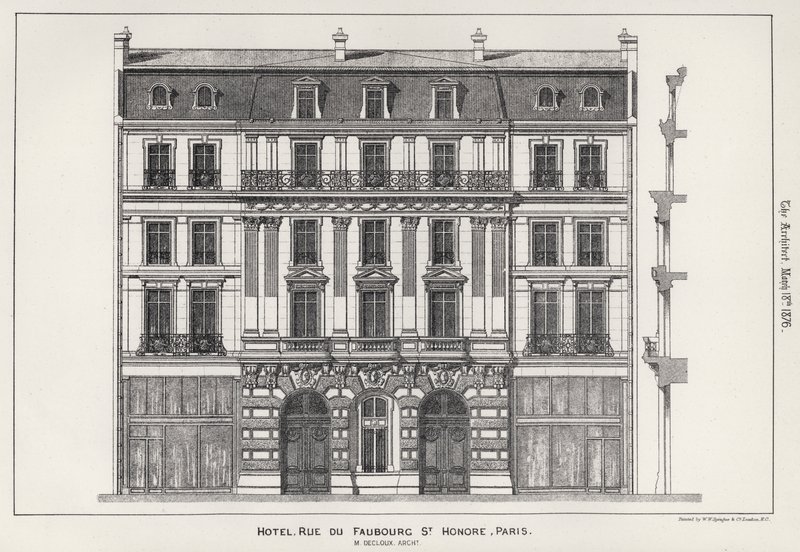 Hotel, Rue Du Faubourg St Honore, Paris (gravyr) av English School