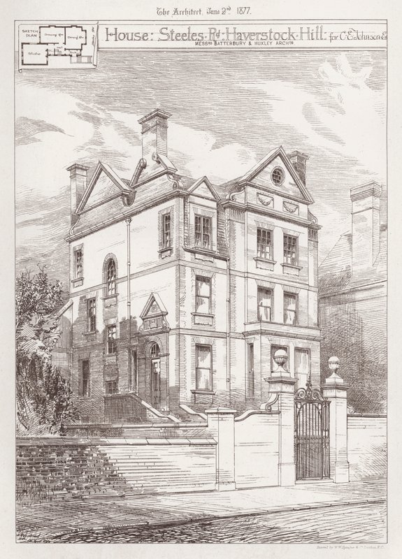 Hus, Steeles Road, Haverstock Hill, för C E Johnson (gravyr) av English School