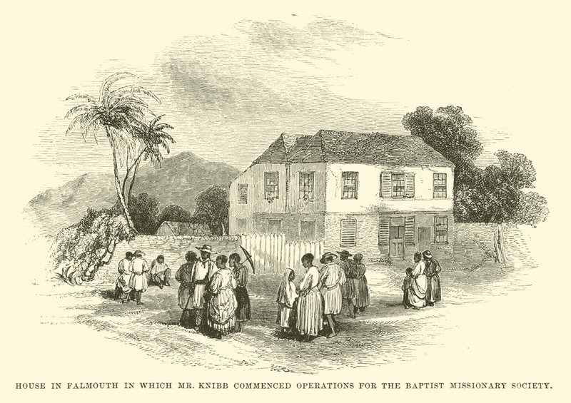 Hus i Falmouth där Mr Knibb inledde sin verksamhet för Baptist Missionary Society av English School