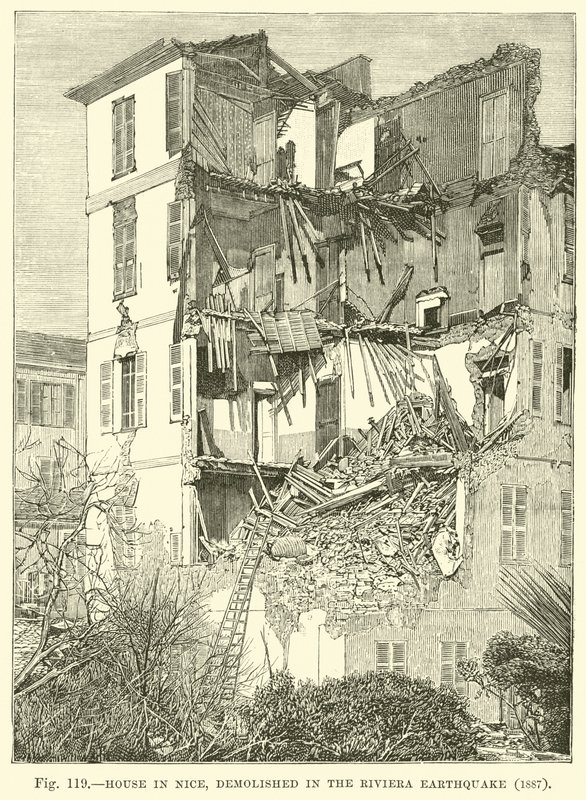 Hus i Nice, revet i jordbävningen på Rivieran, 1887 av English School