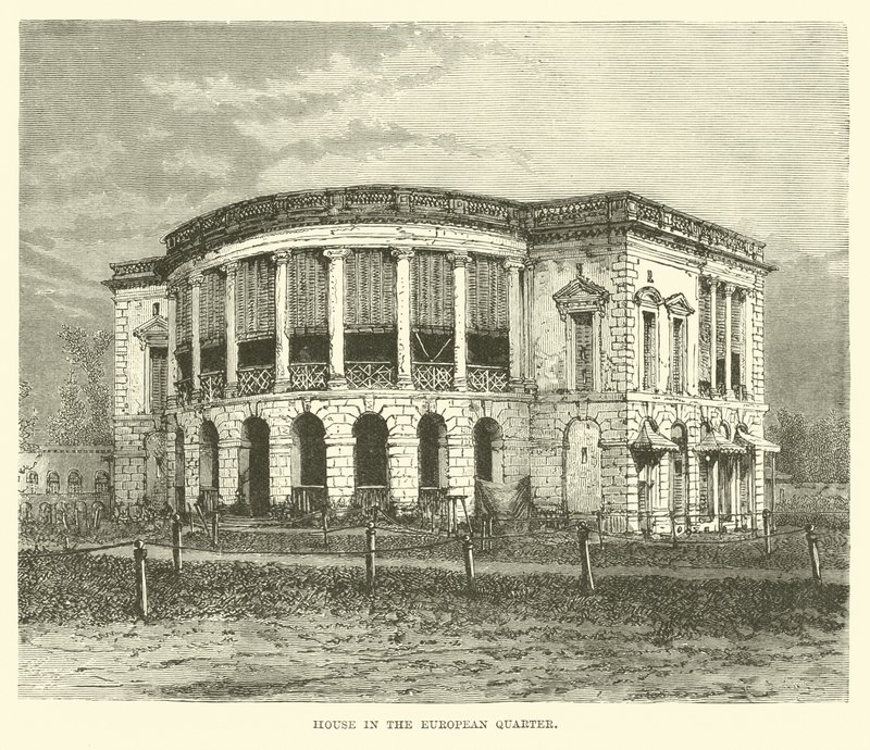 Hus i det europeiska kvarteret, Calcutta, Indien av English School