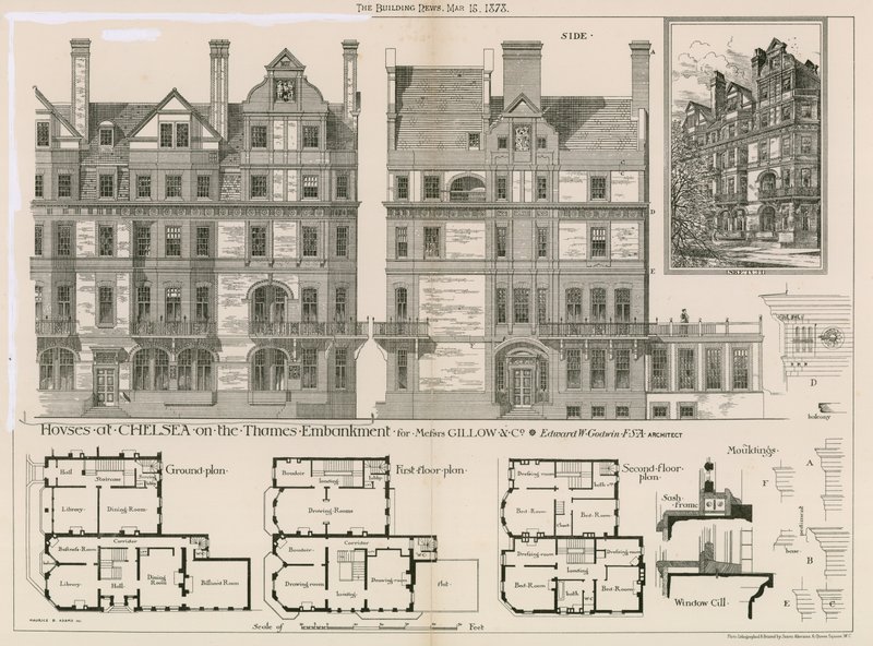 Hus i Chelsea på Themsen Embankment för Mrs Gillow & Co av English School