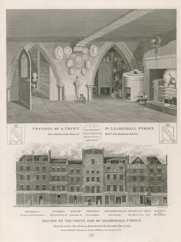 Hus på norra sidan av Leadenhall Street, uppförda på platsen för de som förstördes av den omfattande branden 1765 av English School
