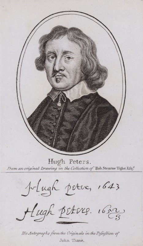 Hugh Peter, engelsk puritansk minister, politiker och parlamentarisk soldat i inbördeskriget (gravyr) av English School