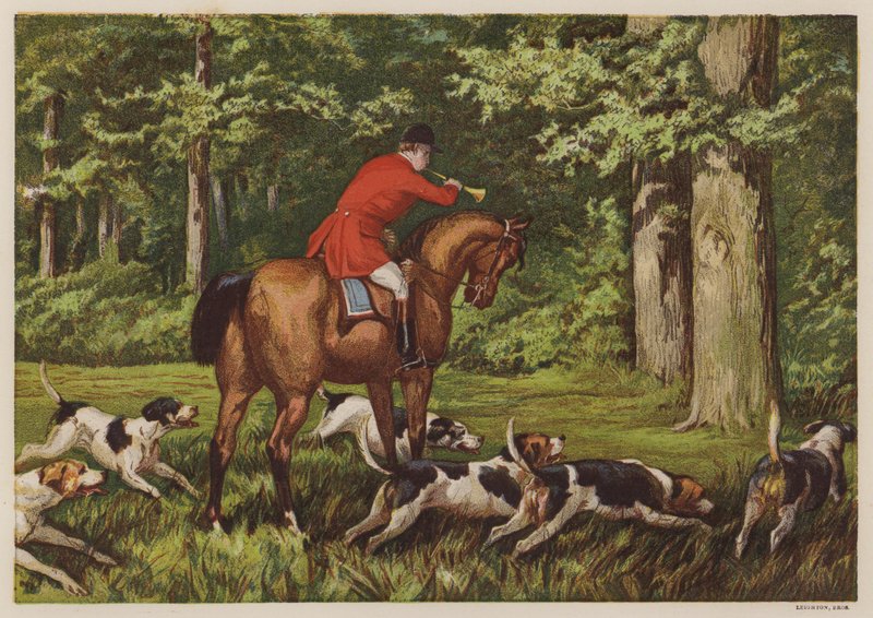 Jakt med hundar (färg litho) av English School