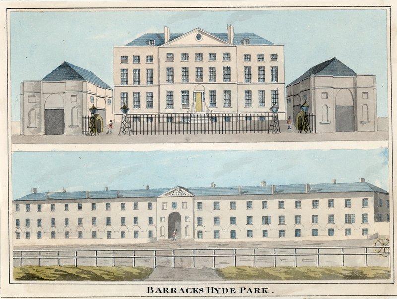 Hyde Park Barracks, London (wc på papper) av English School