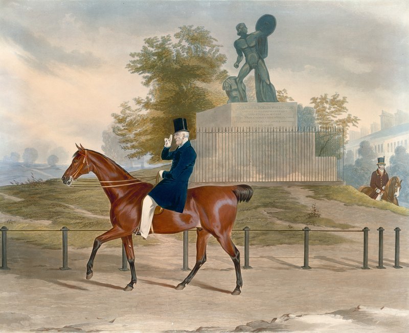 Hyde Park, London, med statyn av Achilles tillägnad hertigen av Wellington av English School
