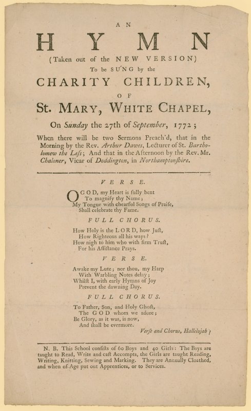 Hymn som ska sjungas av St Marys välgörenhetsbarn av English School