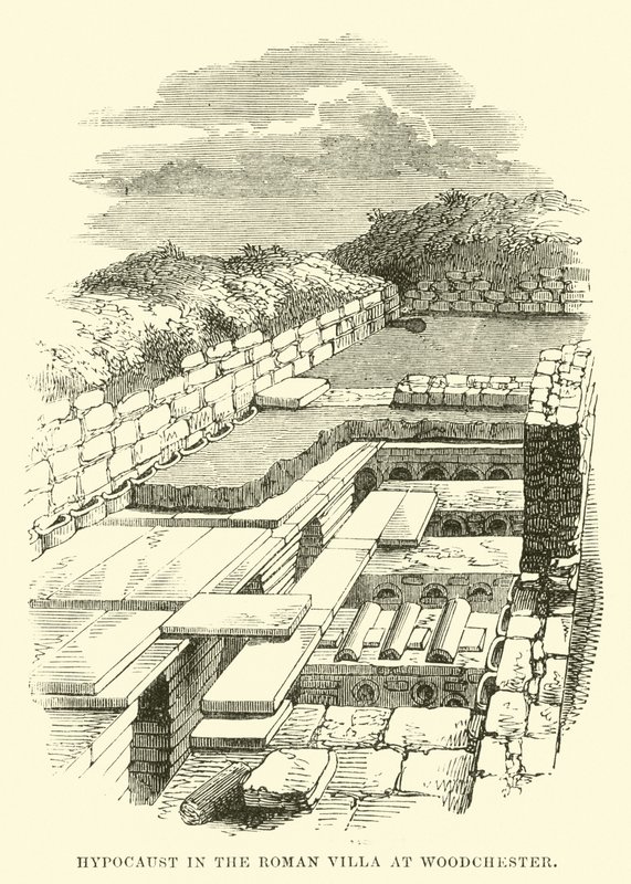 Hypocaust i den romerska villan i Woodchester av English School