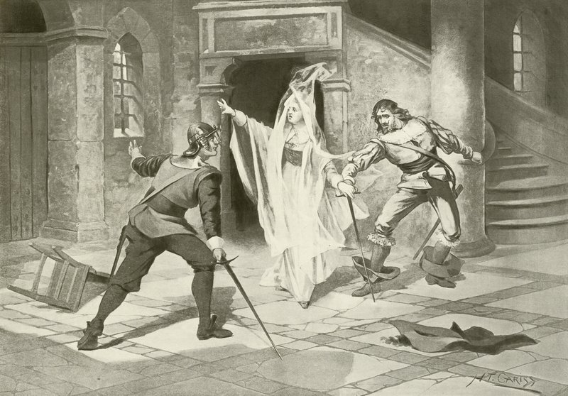 I Puritani, akt I scen v (gravyr) av English School