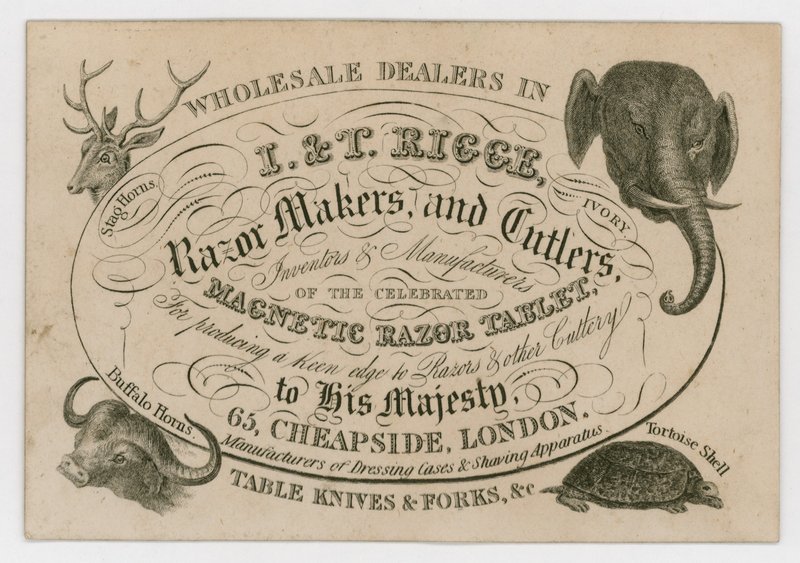 I & T Rigge, Razor Makers and Cutlers, byteskort av English School