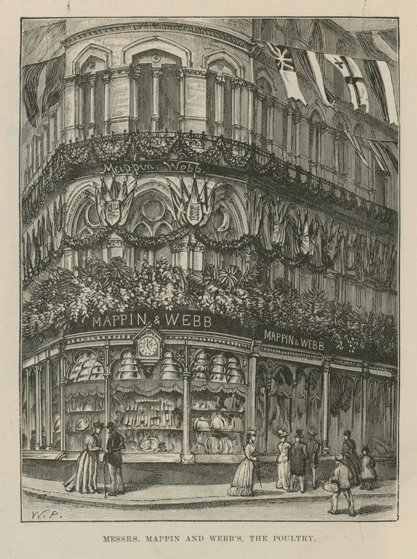 Belysningar och dekorationer pryder herrarna Mappin och Webb av English School