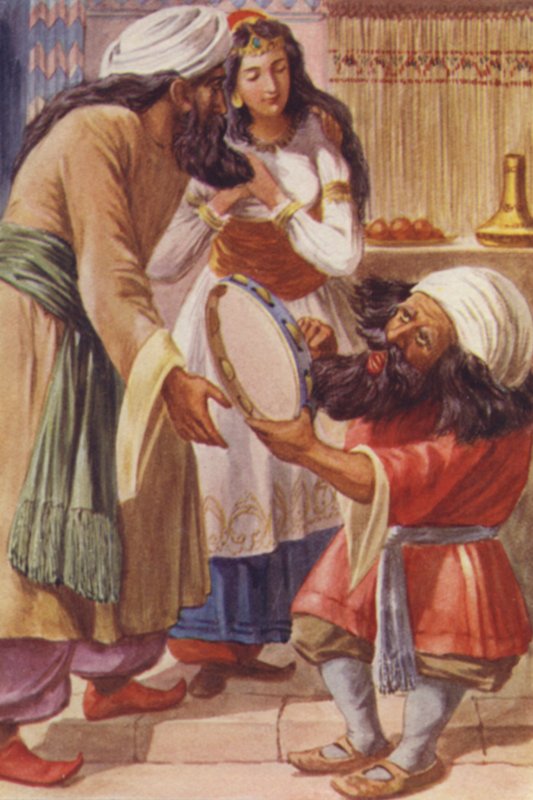 Illustration för Ali Baba och de fyrtio tjuvarna (litho i färg) av English School