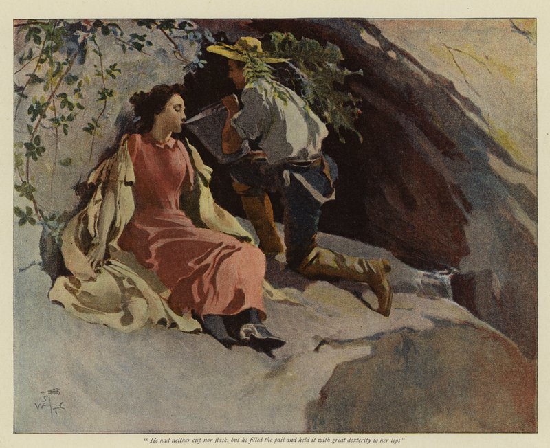 Illustration till Jack and Jill of the Sierras, av Bret Harte (färglitografi) av English School