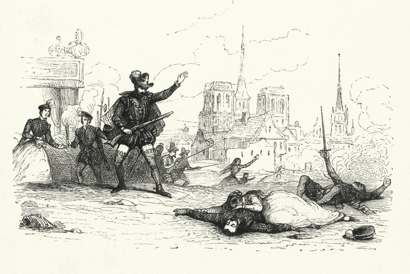 Illustration till Les Huguenots av Giacomo Meyerbeer (gravyr) av English School