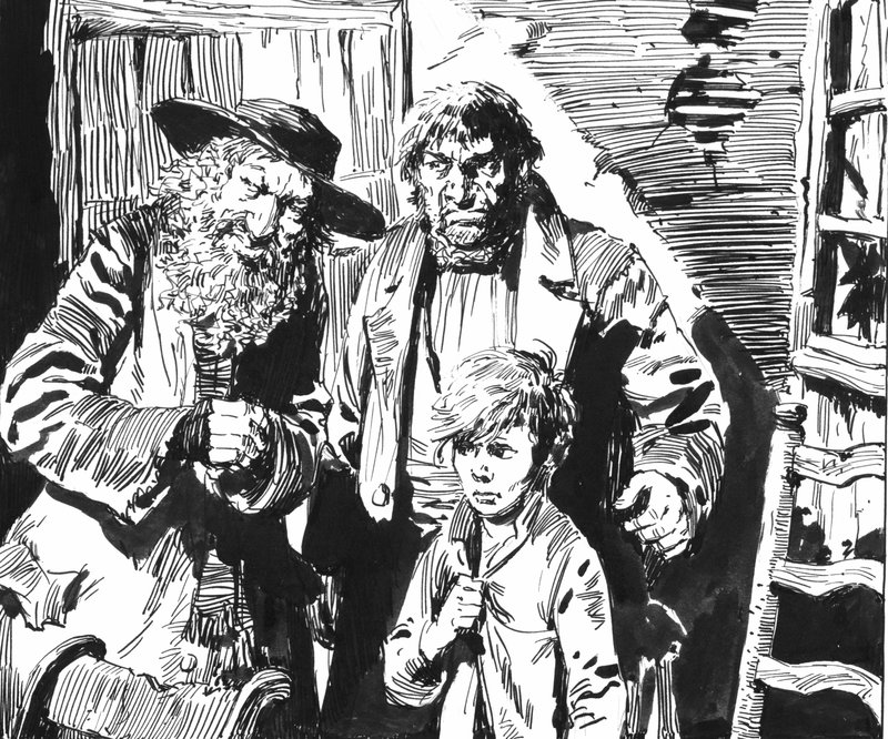 Illustration för Oliver Twist av Charles Dickens (penna och bläck) av English School
