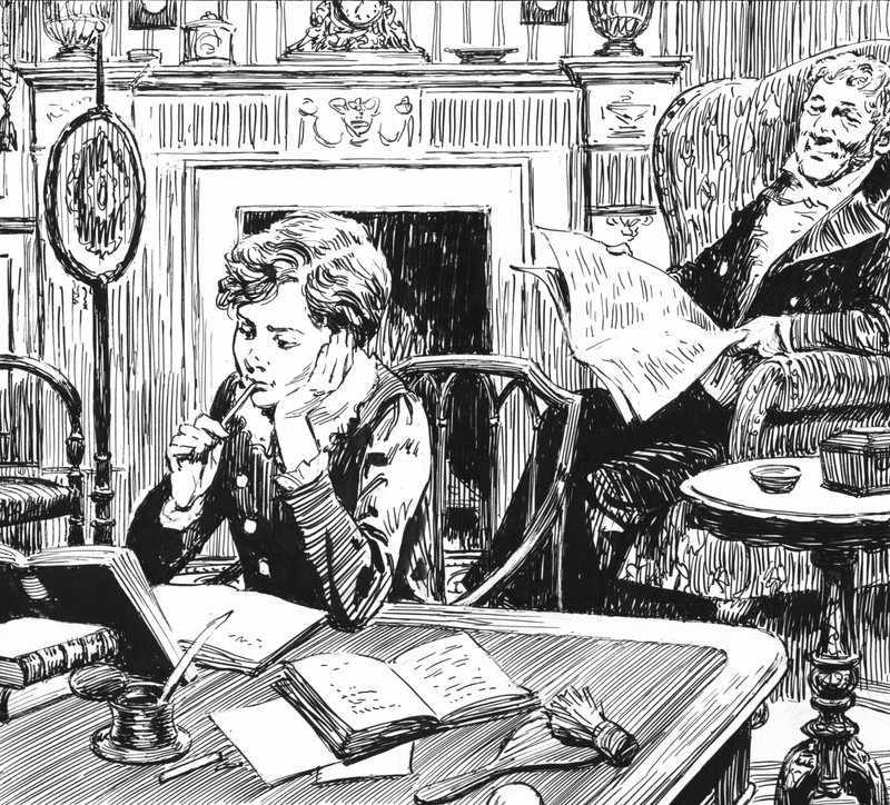 Illustration för Oliver Twist av Charles Dickens (penna och bläck) av English School