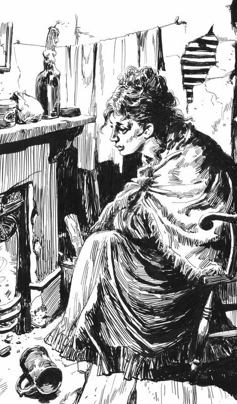 Illustration för Oliver Twist av Charles Dickens (penna och bläck) av English School