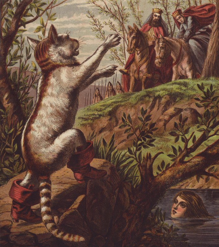Illustration för Puss in Boots (färg litho) av English School