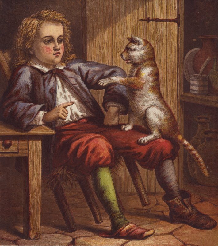 Illustration för Puss in Boots (färg litho) av English School