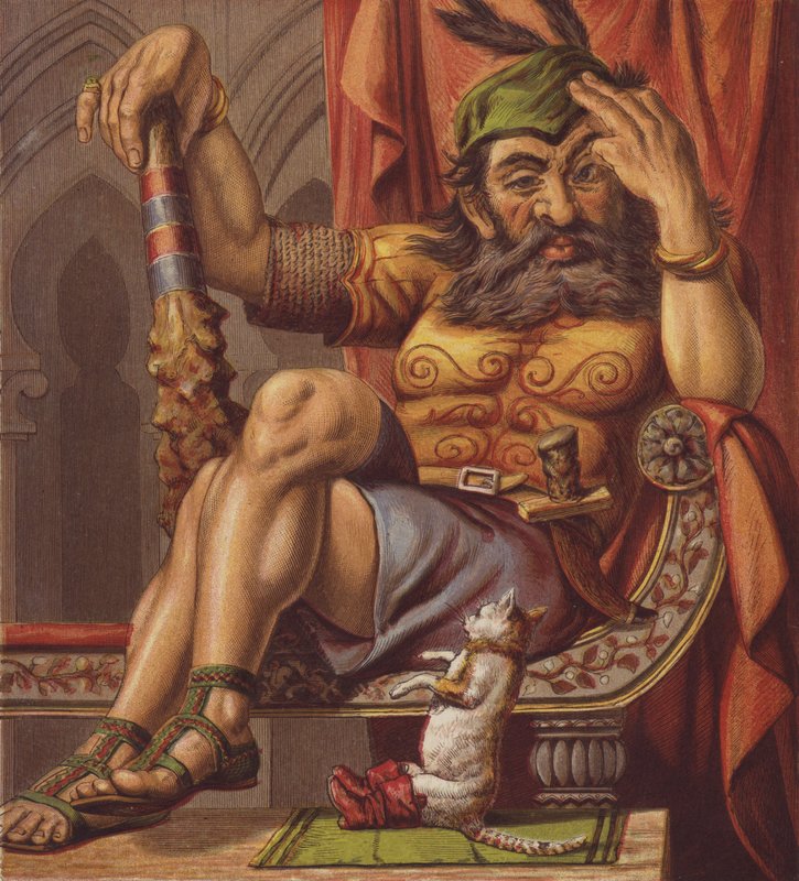 Illustration för Puss in Boots (färg litho) av English School