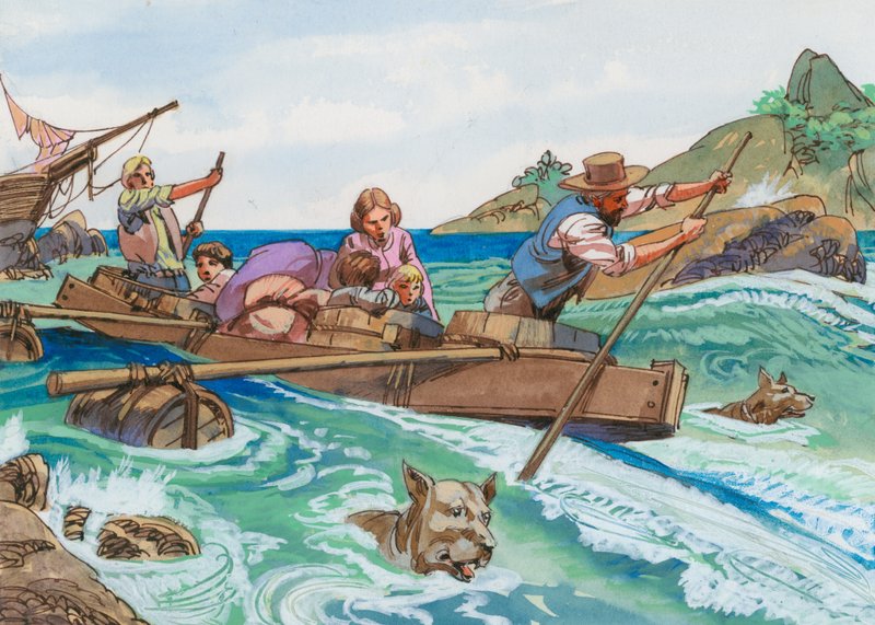 Illustration för schweiziska familjen Robinson av English School