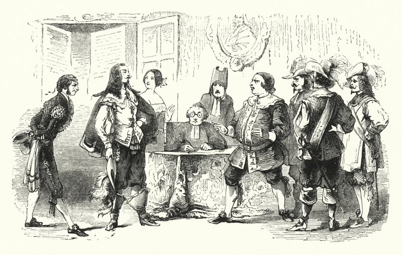 Illustration för Barberaren i Sevilla av Rossini (gravyr) av English School