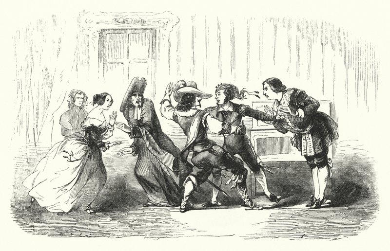 Illustration för Barberaren i Sevilla av Rossini (gravyr) av English School