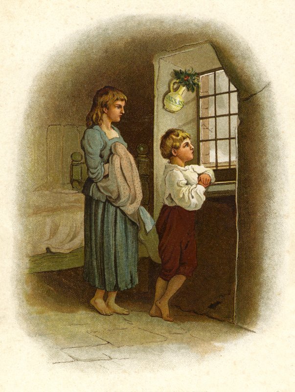 Illustration för The Coming Of Father Christmas (färg litho) av English School